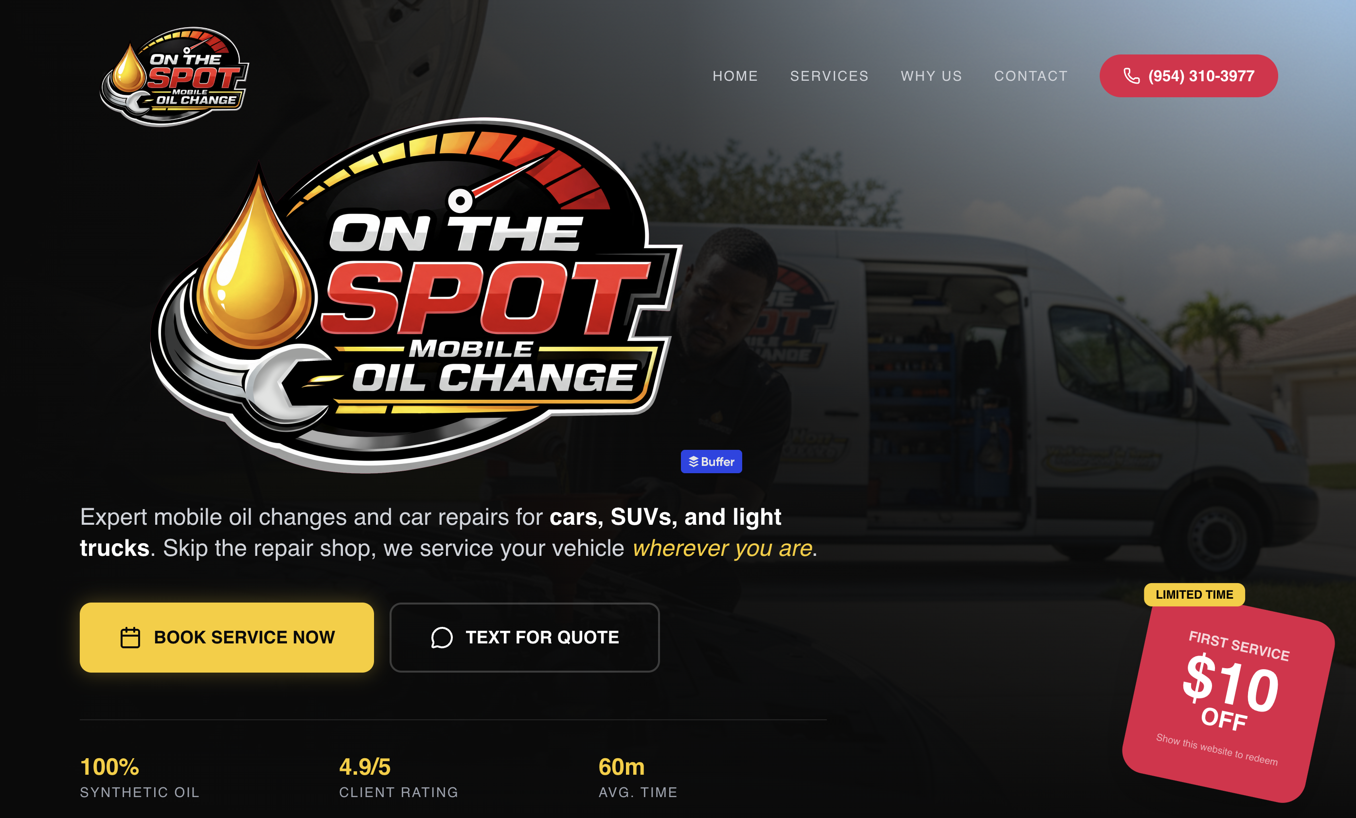 On the Spot Mobile Oil Change website
